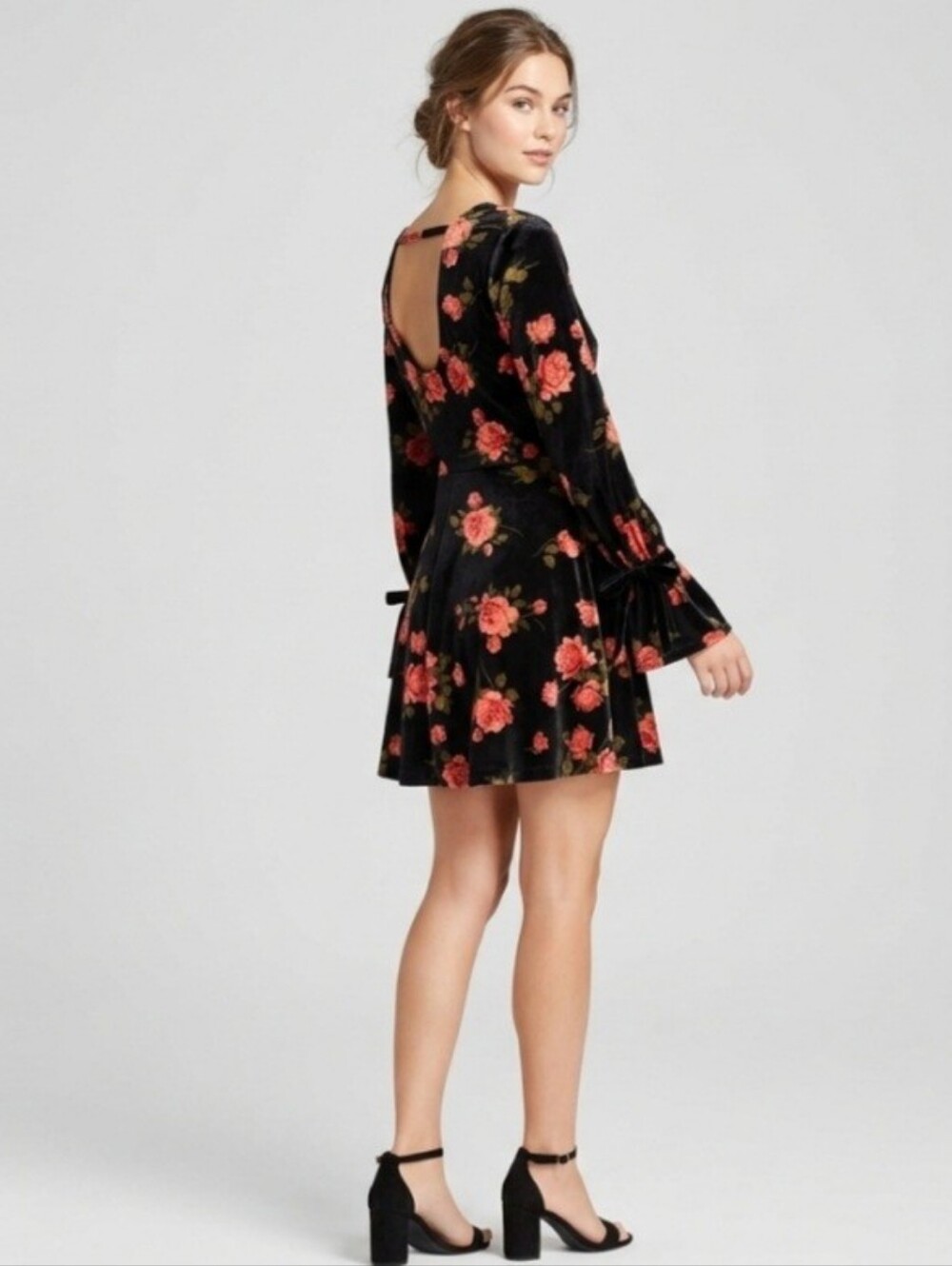 Black Velvet Rose Print Mini Dress NWT Xhilaration- S Whimsigoth Gothic Romance